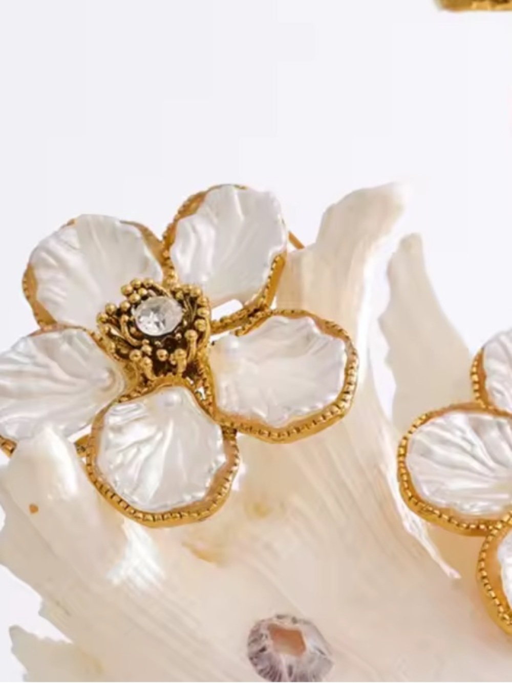 Sky Blossom Pearl Flower Gold Earrings - Picture 4 of 7